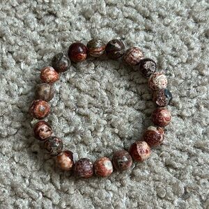 Vintage dainty red/orange marbled‎ beaded bracelet OS stretches fits small wrist